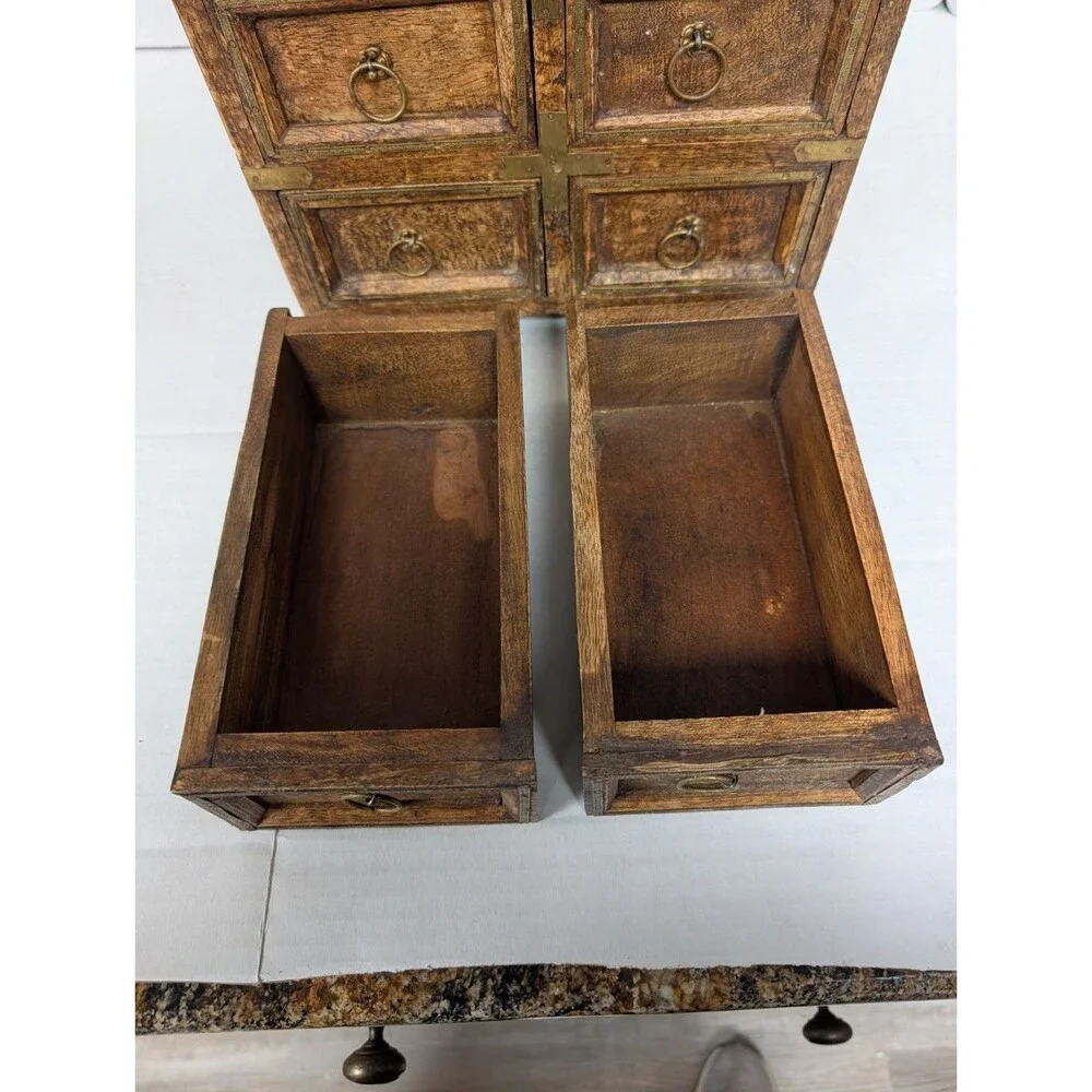 Vintage 6 Drawer Wooden Spice Cabinet Primitive Apothecary Style Chest
